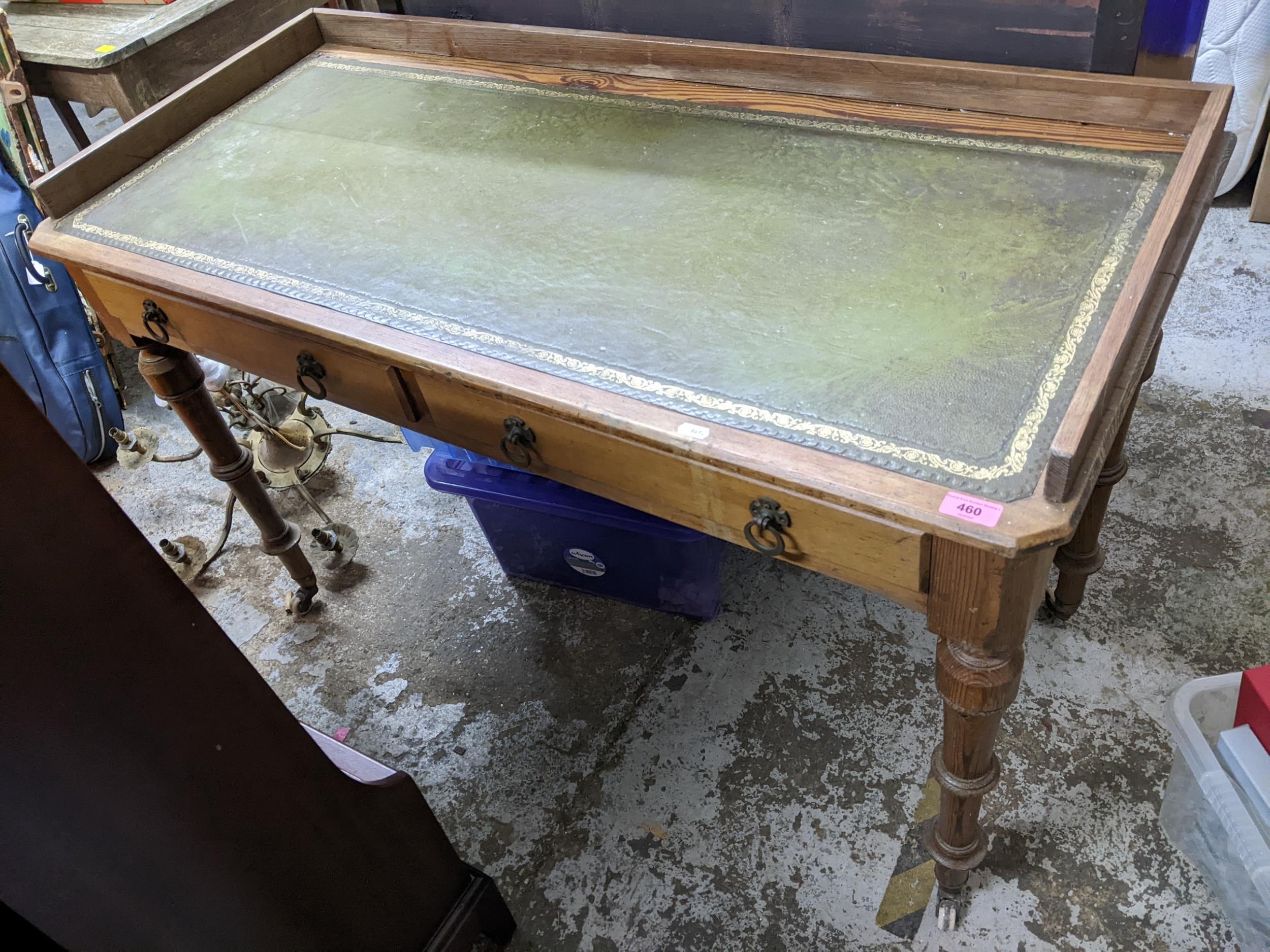 A Victorian Maple & Co pine converted desk having a leather topped scriber and two drawers, 79h x