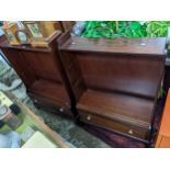 A pair of Stag minstrel mahogany open bookcase with single drawer below, 103h x 77w, Location: