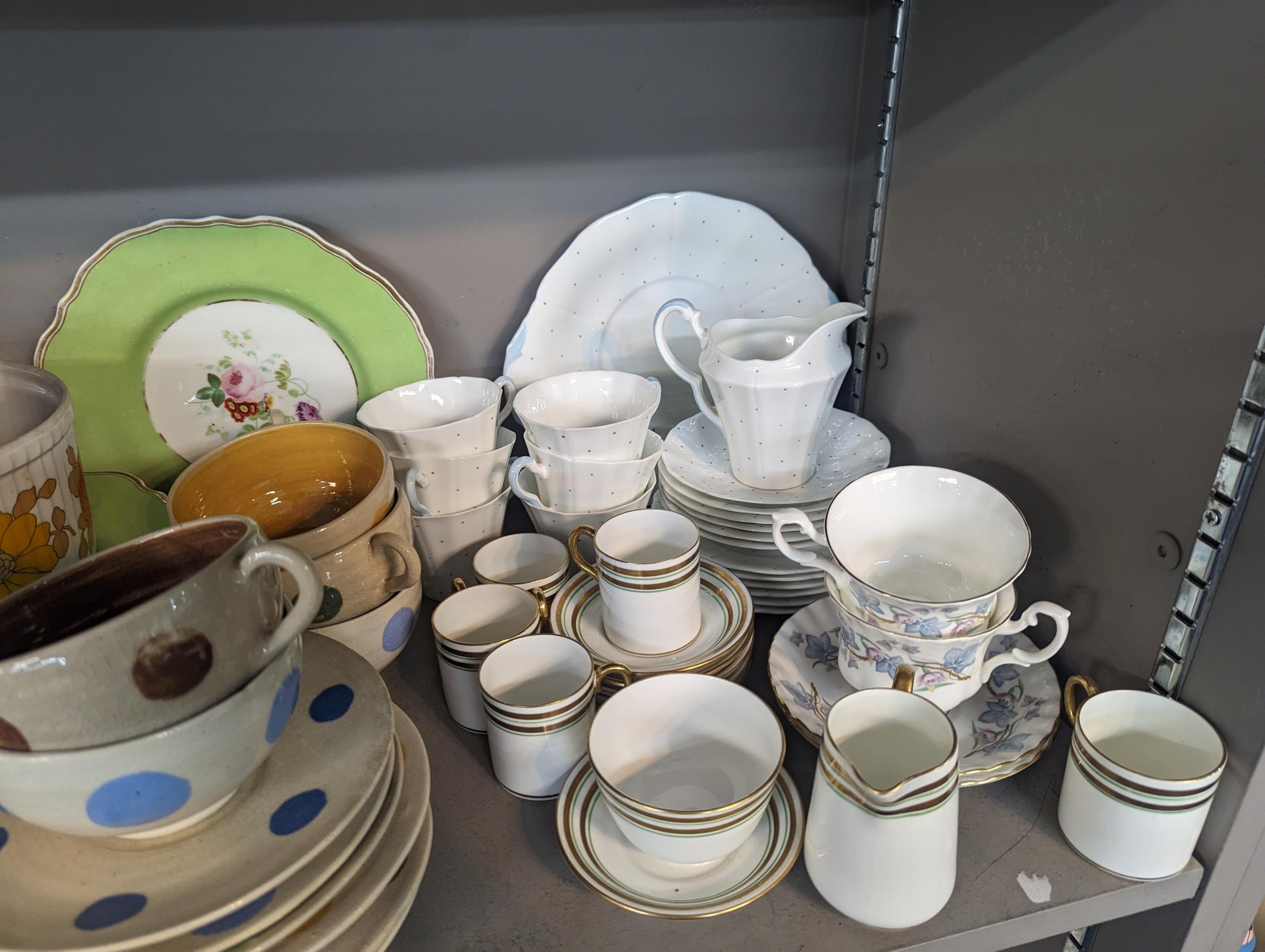 Mixed ceramics to include Victorian green and floral plates, Aynsley polka dot part tea set, a Spode - Image 4 of 10