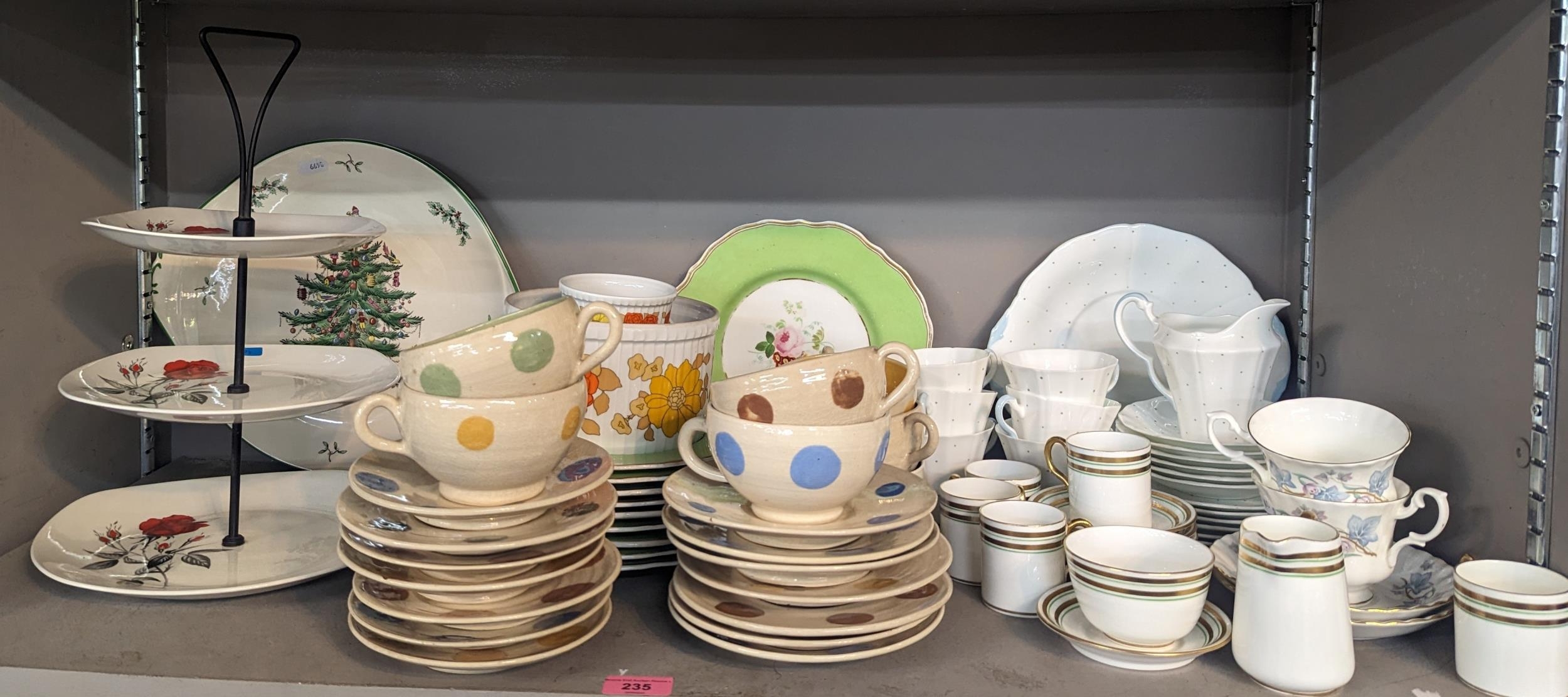 Mixed ceramics to include Victorian green and floral plates, Aynsley polka dot part tea set, a Spode