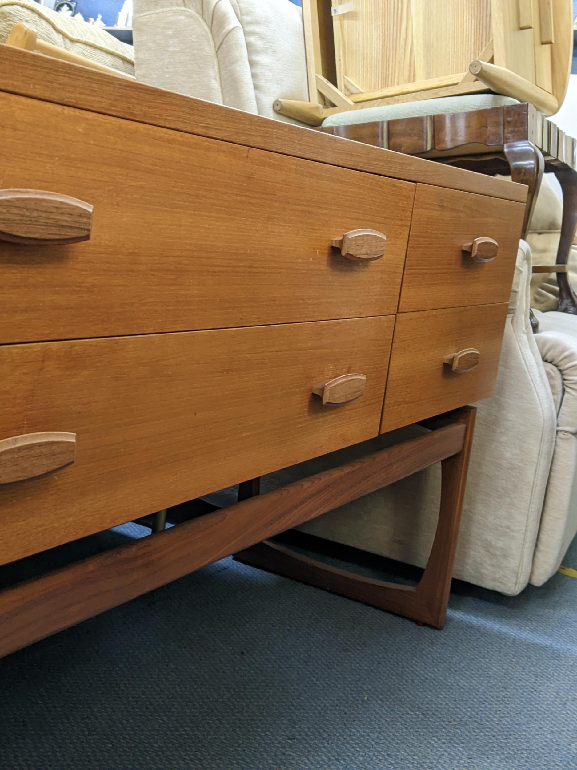 A retro teak sideboard having two long drawers flanked by four short drawers, 71h x 15w, Location: - Image 2 of 3