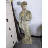 A weathered concrete garden statue of Michelangelo's David, 117cm high Location:G