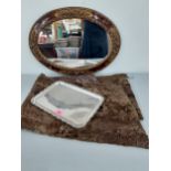 A mixed lot comprising a vintage astrakhan style shawl, a silver plated tray and a mid 20th