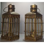 A pair of brass Nautical style, square framed lanterns, Location: 10:1