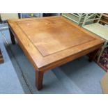 A vintage Chinese square topped coffee table on block shaped legs, 43h x 106.5w, Location: