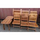 A set of six garden teak folding chairs, together with two matching occasional tables, Location:
