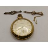 A 15ct brooch 2.5g, together with a 9ct gold brooch 1.2g and an Ingersoll pocket watch, Location: