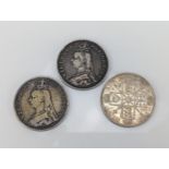 United Kingdom - Victoria (1837-1901), Double Florins, 1889, 1890, along with 1887 Jubilee