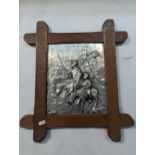 An early 20th century embossed metal clad panel of Don Quixote and Sancho Location:RWF