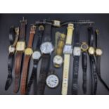Mixed gents and ladies watches to include a Timex Expedition, West End Watch Co, silver fob watch