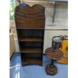 An early 20th century oak bookcase with magazine rack to the top together with a smoking astray