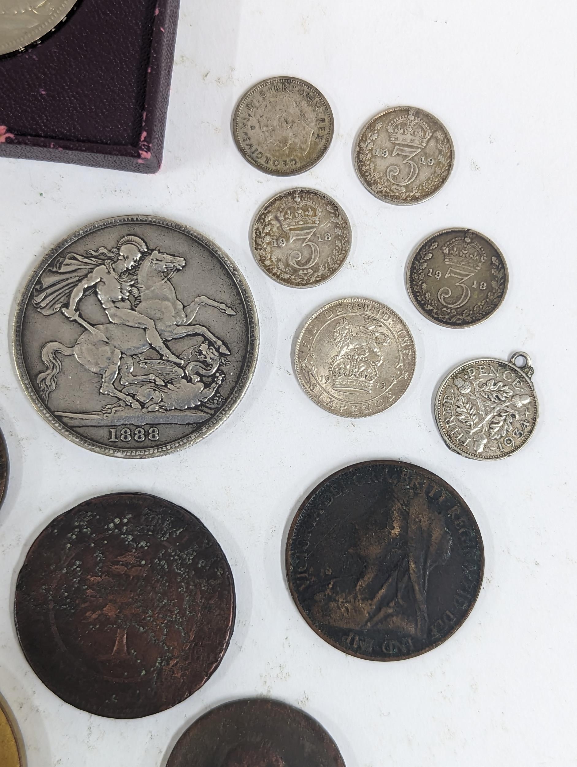 Mixed coinage to include a William III 169* silver sixpence A/F and copper examples, Cartwheel - Image 6 of 13