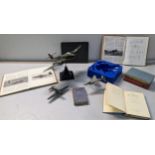 RAF related items to include a Corgi Die-cast model of a Royal Navy Harrier, a Model Gloster