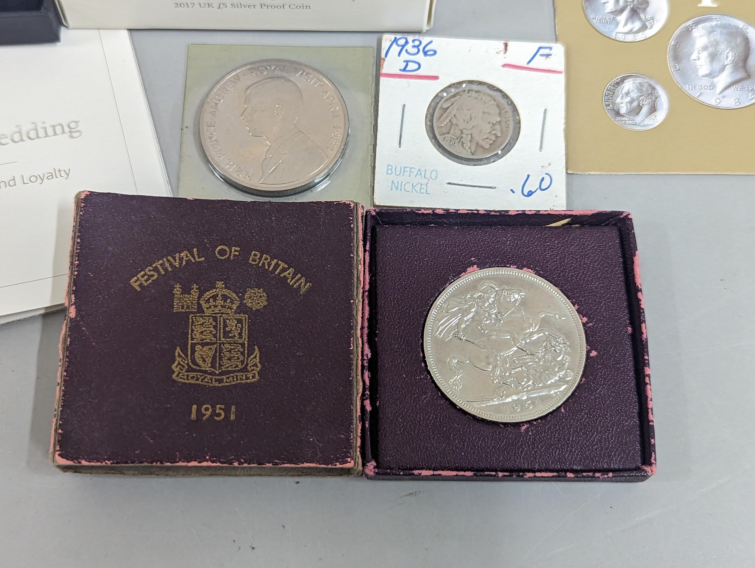 A large group of coins to include Westminster Elizabeth II and Prince Philip Numis proof crowns, - Image 18 of 18