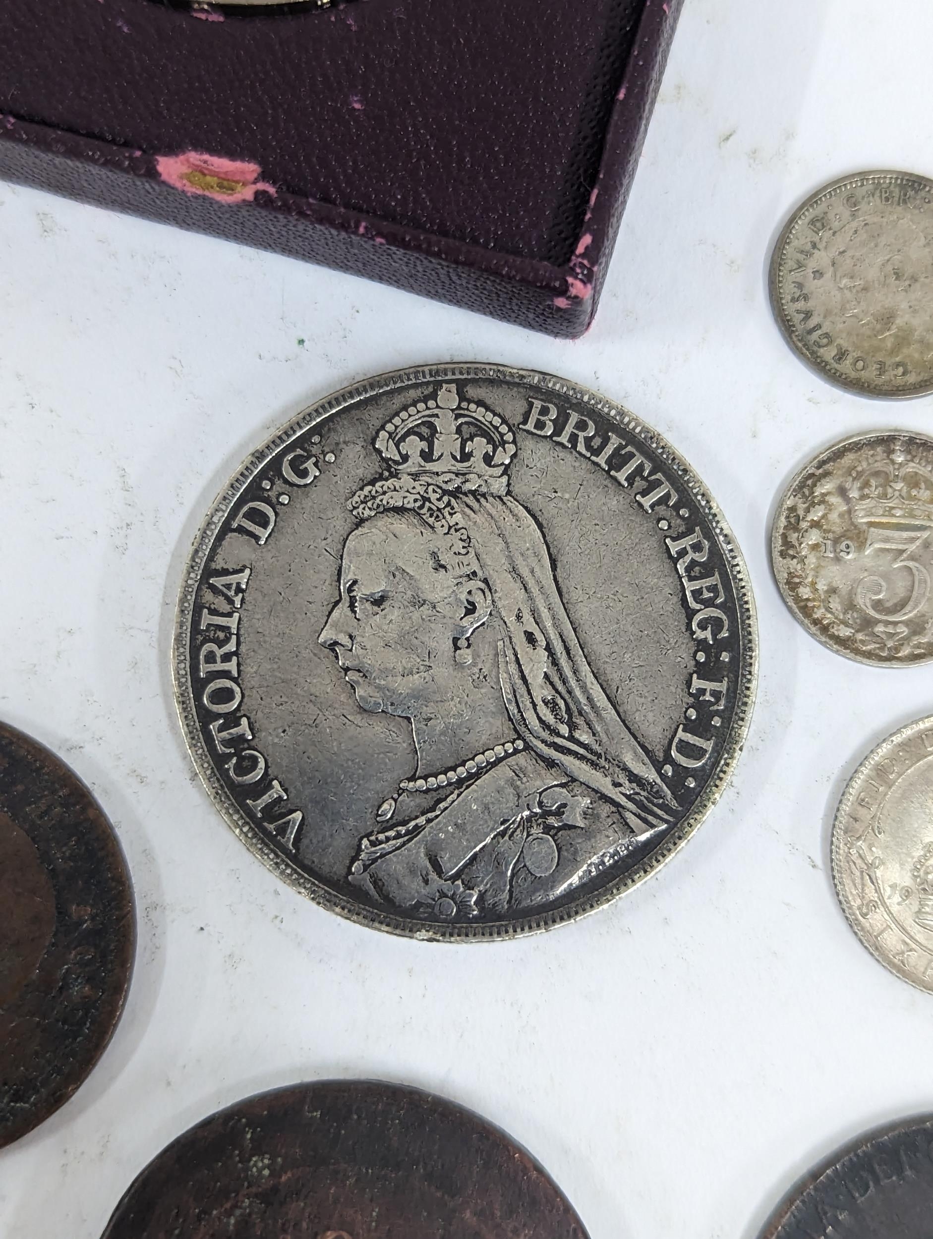 Mixed coinage to include a William III 169* silver sixpence A/F and copper examples, Cartwheel - Image 10 of 13