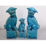 A pair of Chinese turquoise glazed dogs of Foo 16.5cm h, and a small example 11cm h Location: