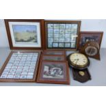 A mixed lot to include pictures, cigarette cards, and two clocks Location: