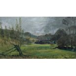 Dennis Syrett - Oil on canvas depicting a country landscape, signed and dated 1973 to the lower