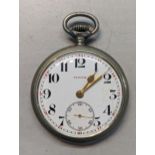 A Zenith Grand Prix 1900 pocket watch having a white enamel dial A/F with Arabic numerals,