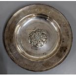 A mid 20th century silver Armada dish decorated with a Tudor Rose, 354.3g Location: