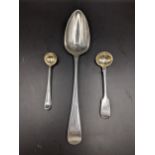 A Georgian silver table spoon together with a silver salt spoon, 78.1g and a silver plated spoon