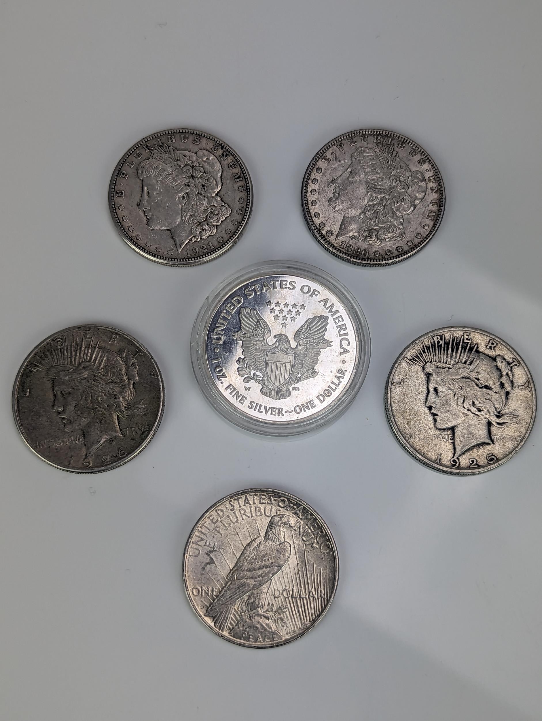 United States of America - 1880 and 1921 'Morgan' Dollar along with 1922, 1925 and 1926 'Peace' - Image 8 of 14