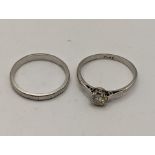 A platinum solitaire diamond ring, approx 0.4ct and a platinum wedding ring, 2.8g Location:CAB2