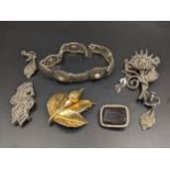 A Flora Danica Daish silver gilt brooch, signed Tilia, 8.1g together with marquise jewellery and a