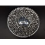 An American Welsh & Bro sterling silver floral and C scroll embossed dish, with initials to the