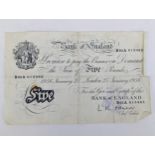 United Kingdom - Elizabeth II (1952-2022) a 1956 'White' £5/five pound note, signed L.K O'Brien