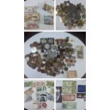 Mixed World coins and banknotes to include Victorian and later British pennies and later Shillings