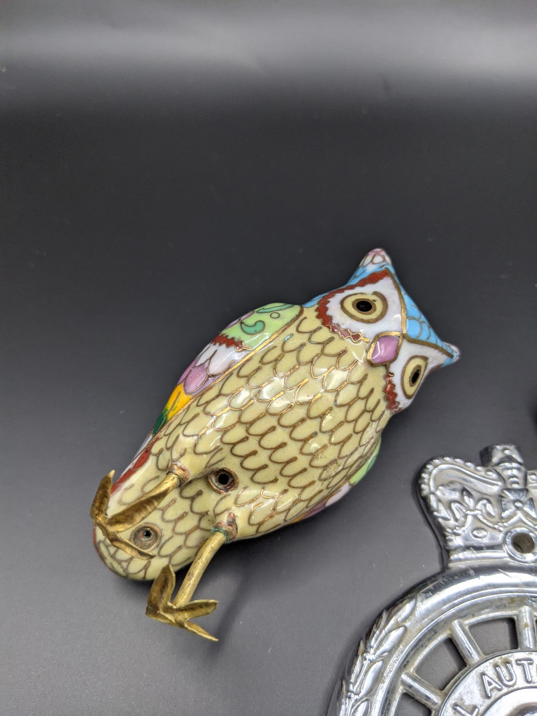 Collectables to two cloisonne model owls, a silver and gold rob watch A/F, miniature medals and a - Image 2 of 5