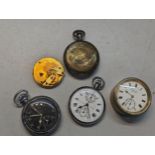 A group of three pocket watches to include a Hamilton having a black dial and subsidiary dials, a