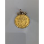 UK - George III (1760-1820) Guinea dated 1774 having attached yellow metal mount, 9.4g Location: