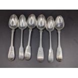 Six silver 19th century fiddle pattern teaspoons, assay office Edinburgh with various date