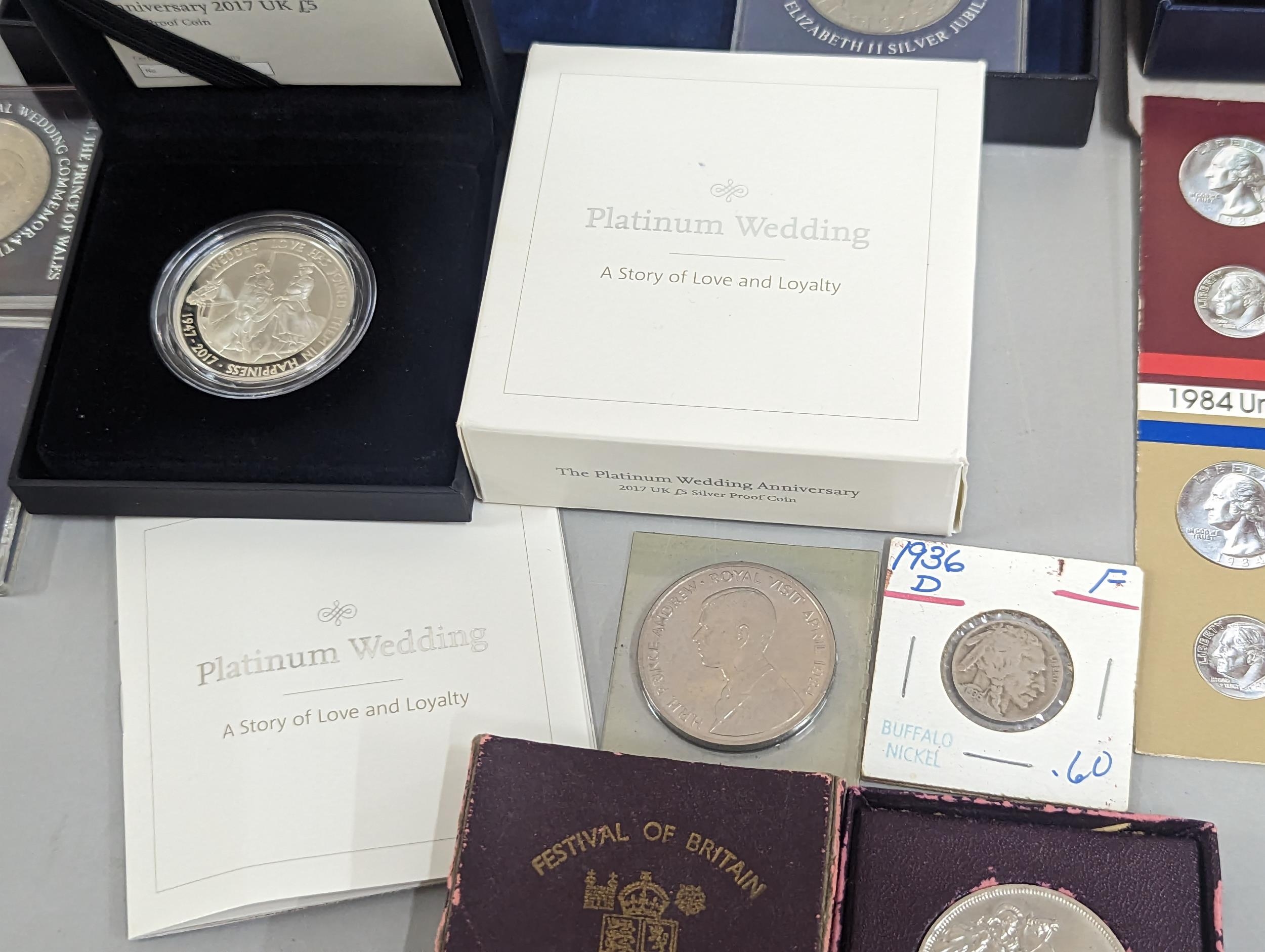 A large group of coins to include Westminster Elizabeth II and Prince Philip Numis proof crowns, - Image 5 of 18