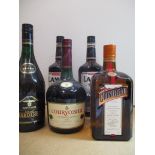 Five bottles of spirit to include Courvoisier, Cointreau, Bardinet Napoleon VSOP brandy and Lambs