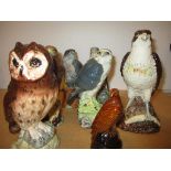 Eight porcelain flasks containing Scotch whisky to include Buzzard Osprey, Merlin, Short Eared