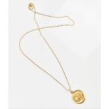 An Italian 18ct yellow gold scroll chain and pendant, the pendant designed as a profile bust of