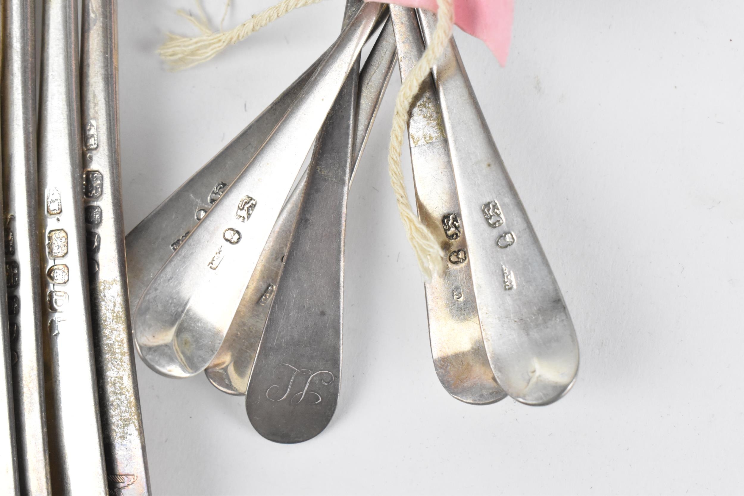 A small collection of mixed George III silver flatware, comprising six tableforks by Richard - Image 7 of 7