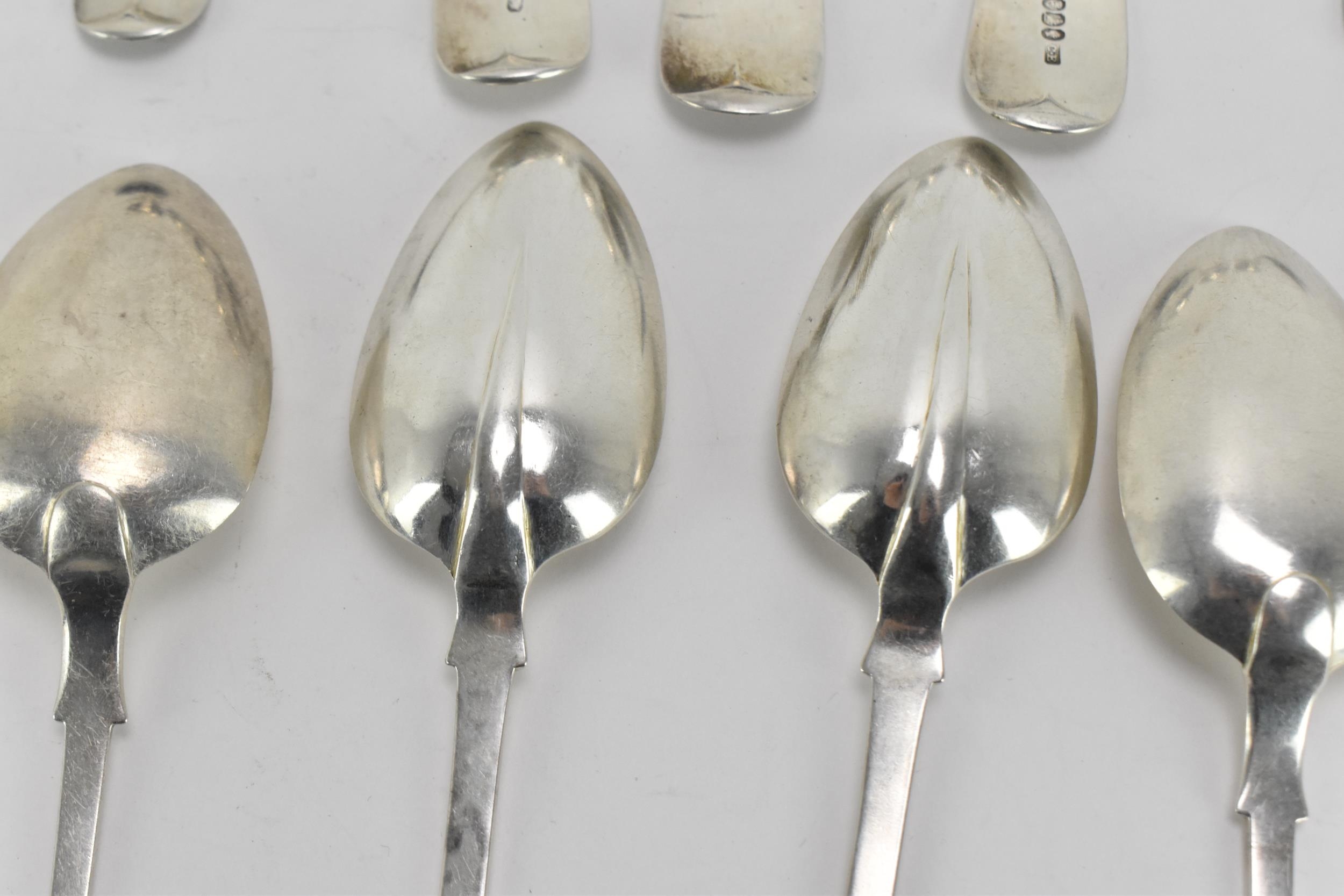 A collection of George III silver spoons, comprising six rat-tail back bowl dessert spoons ( - Image 5 of 11