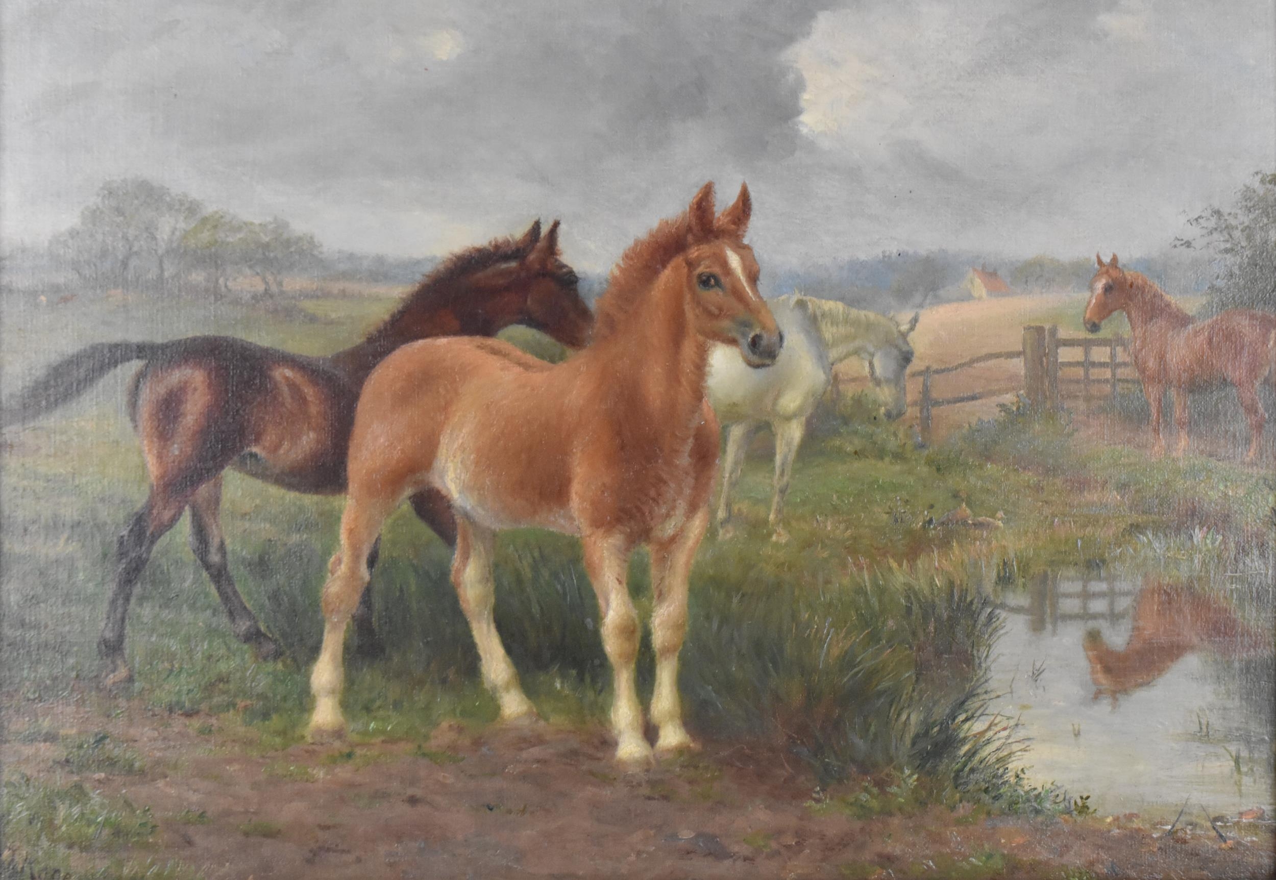 George Thomas Rope (1845-1929) British depicting horses in a field, signed lower left, oil on - Image 2 of 6