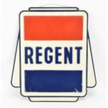 A vintage Regent petrol enamel sign, with blue enamel lettering, 46 cm x 42 cm