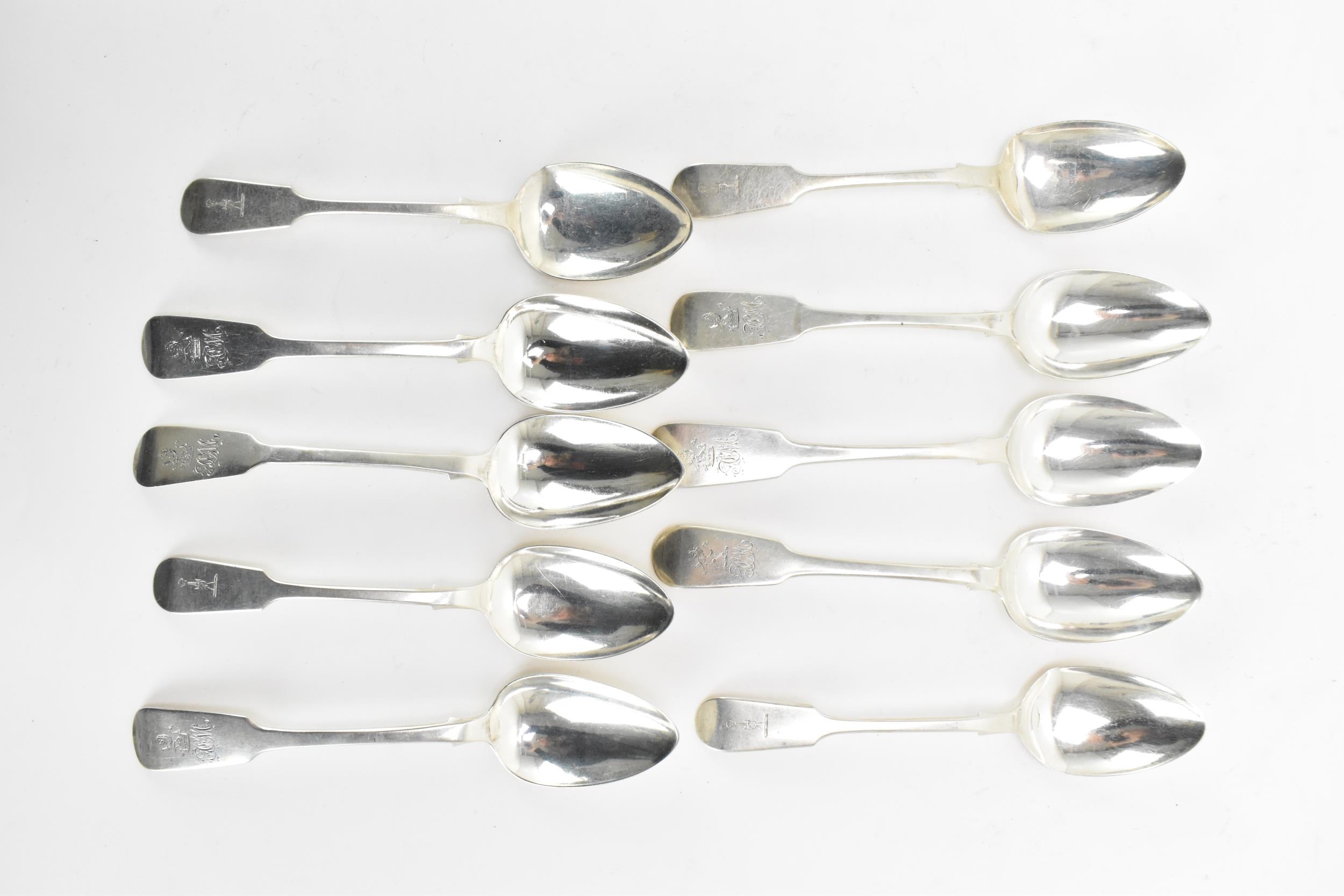 A collection of George III silver spoons, comprising six rat-tail back bowl dessert spoons (