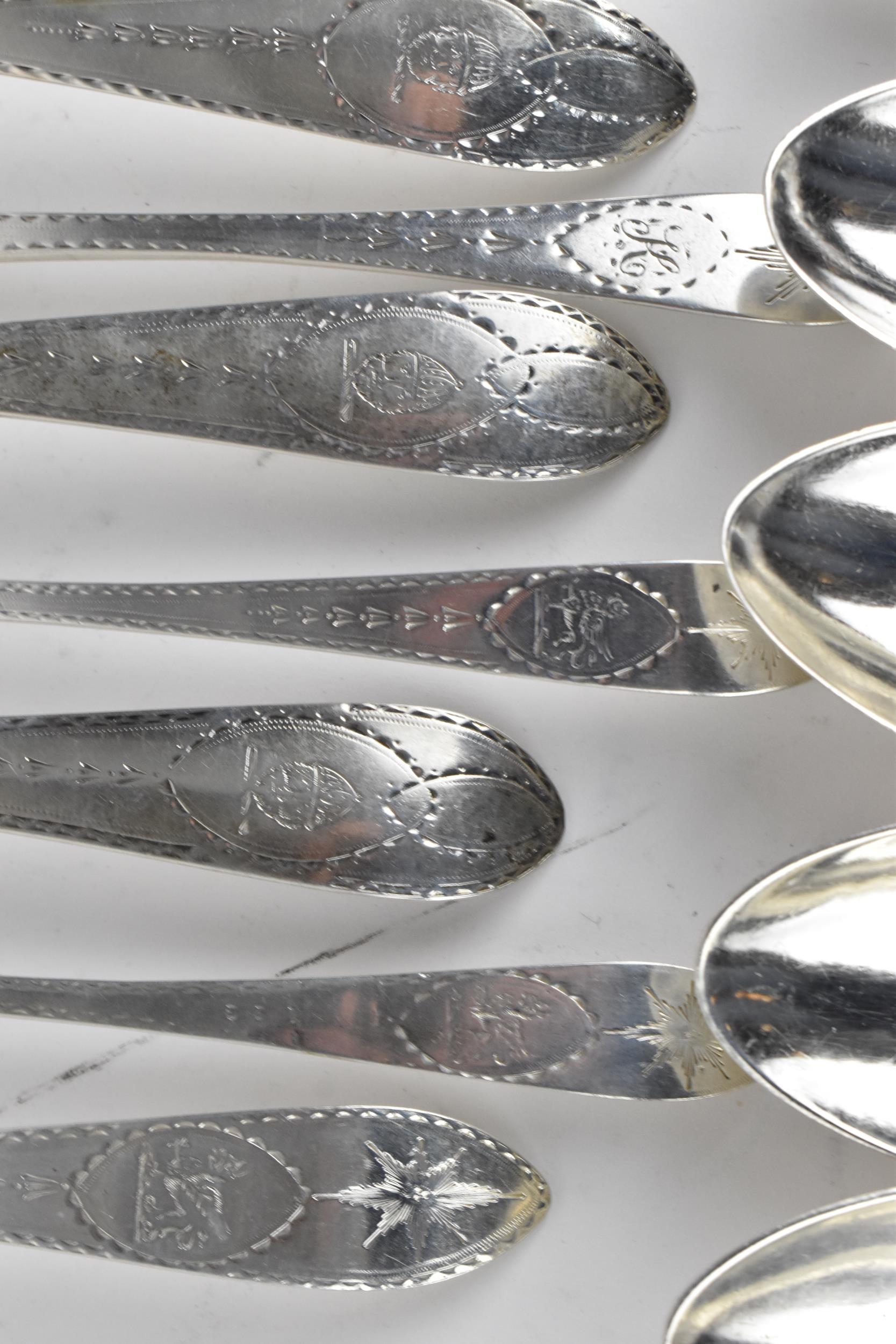 A collection of George III Irish silver tablespoons, comprising different dates and silversmiths, to - Image 5 of 11