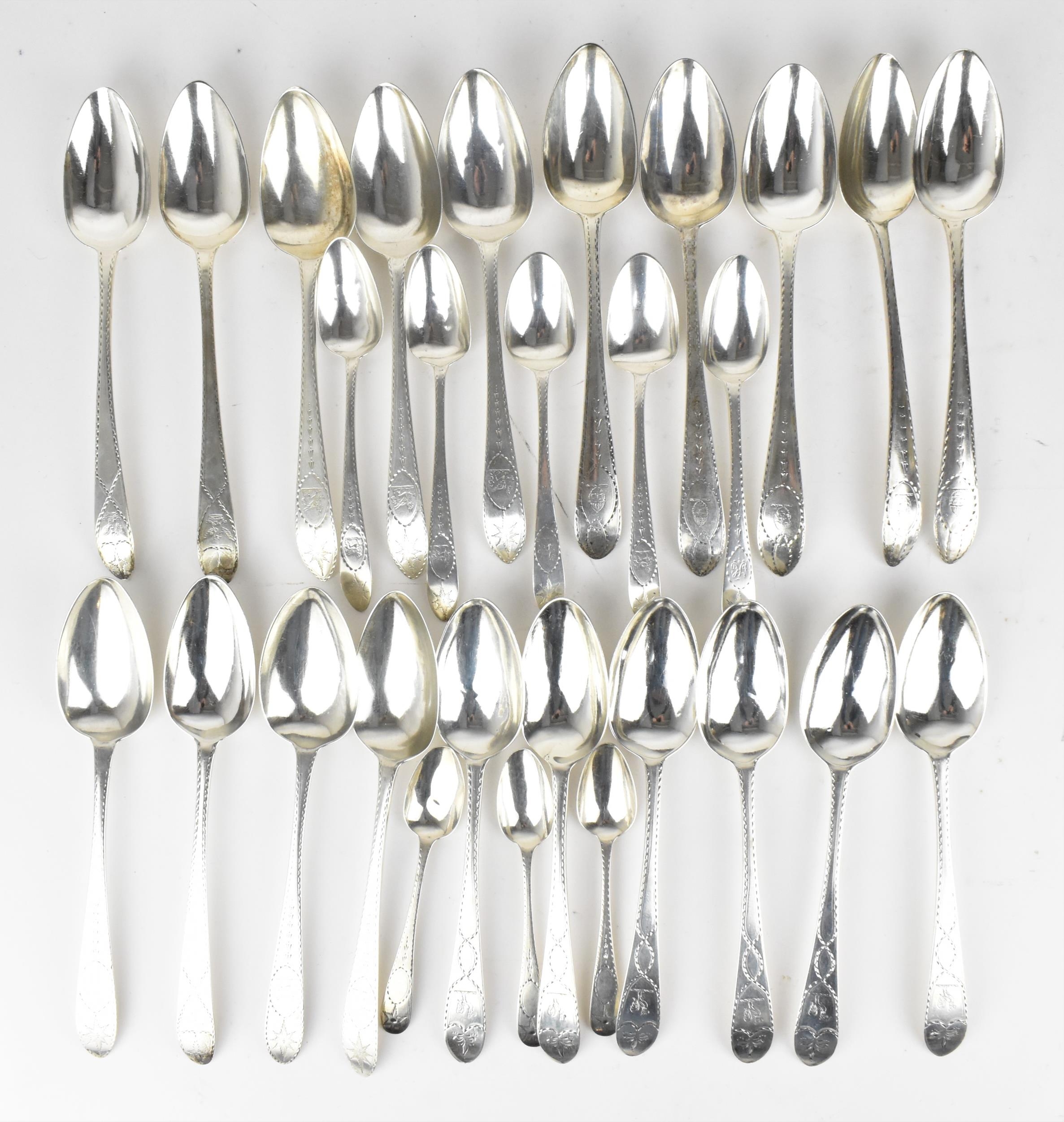A collection of George III Irish silver tablespoons, comprising different dates and silversmiths, to