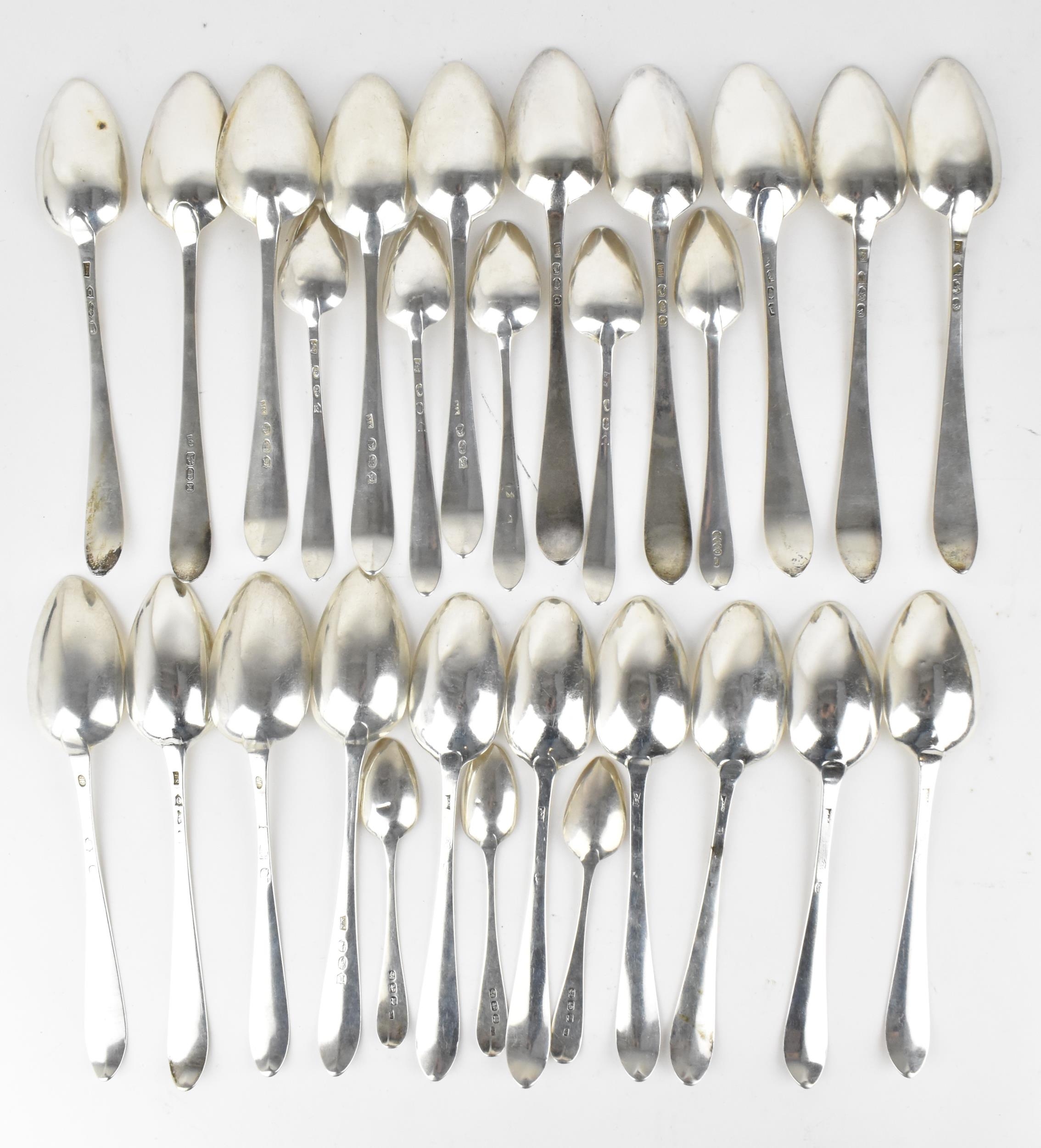 A collection of George III Irish silver tablespoons, comprising different dates and silversmiths, to - Image 6 of 11