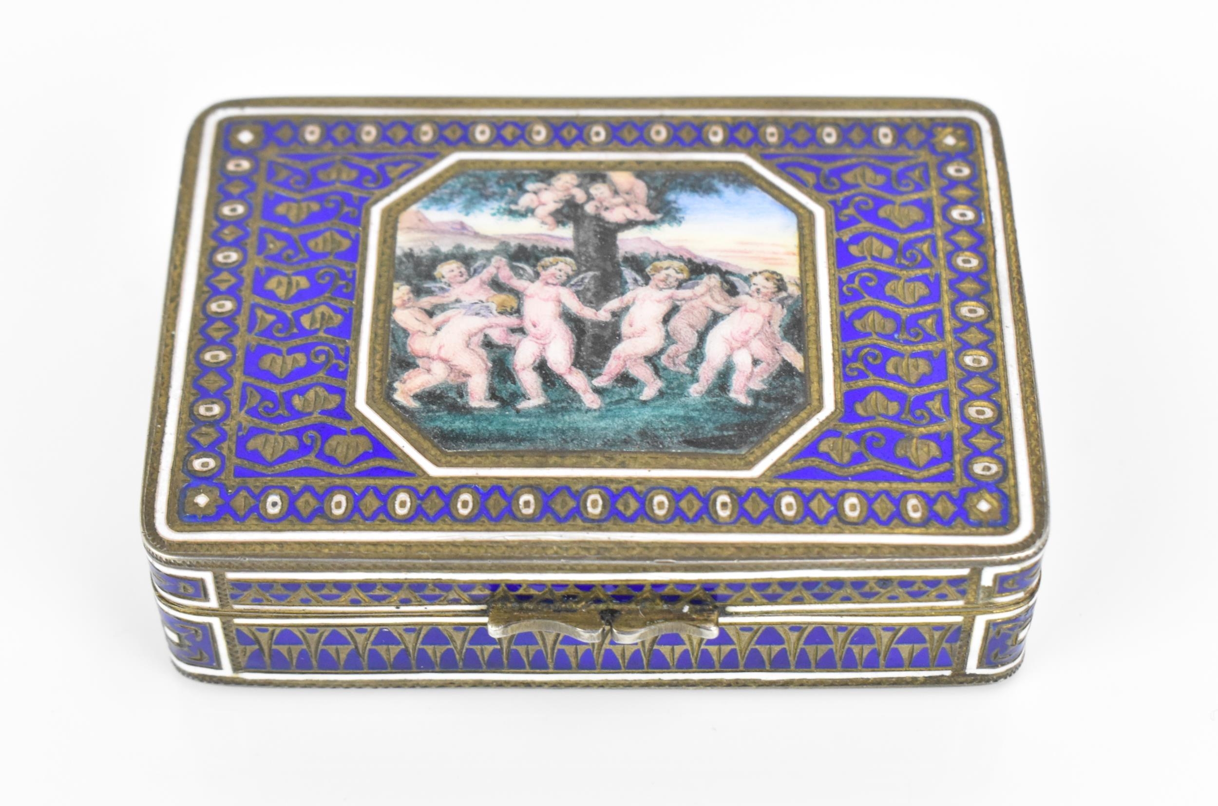 A European silver-gilt and enamel snuff box, early 20th century, possibly Italian, of rectangular