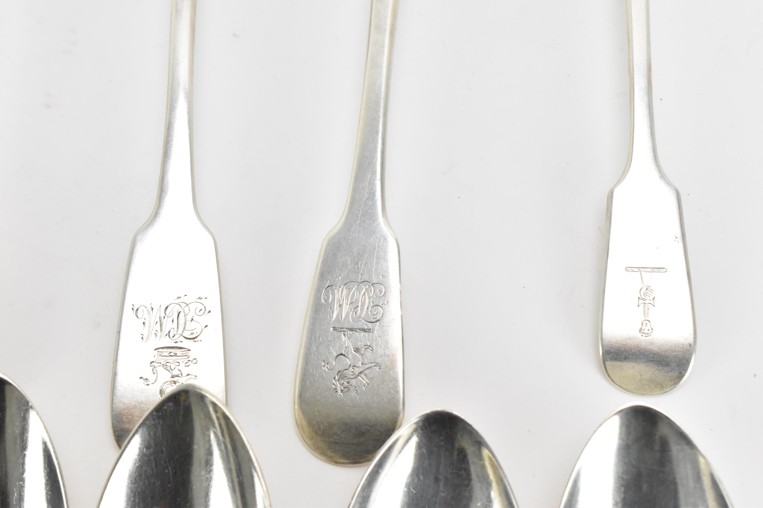 A collection of George III silver spoons, comprising six rat-tail back bowl dessert spoons ( - Image 2 of 11