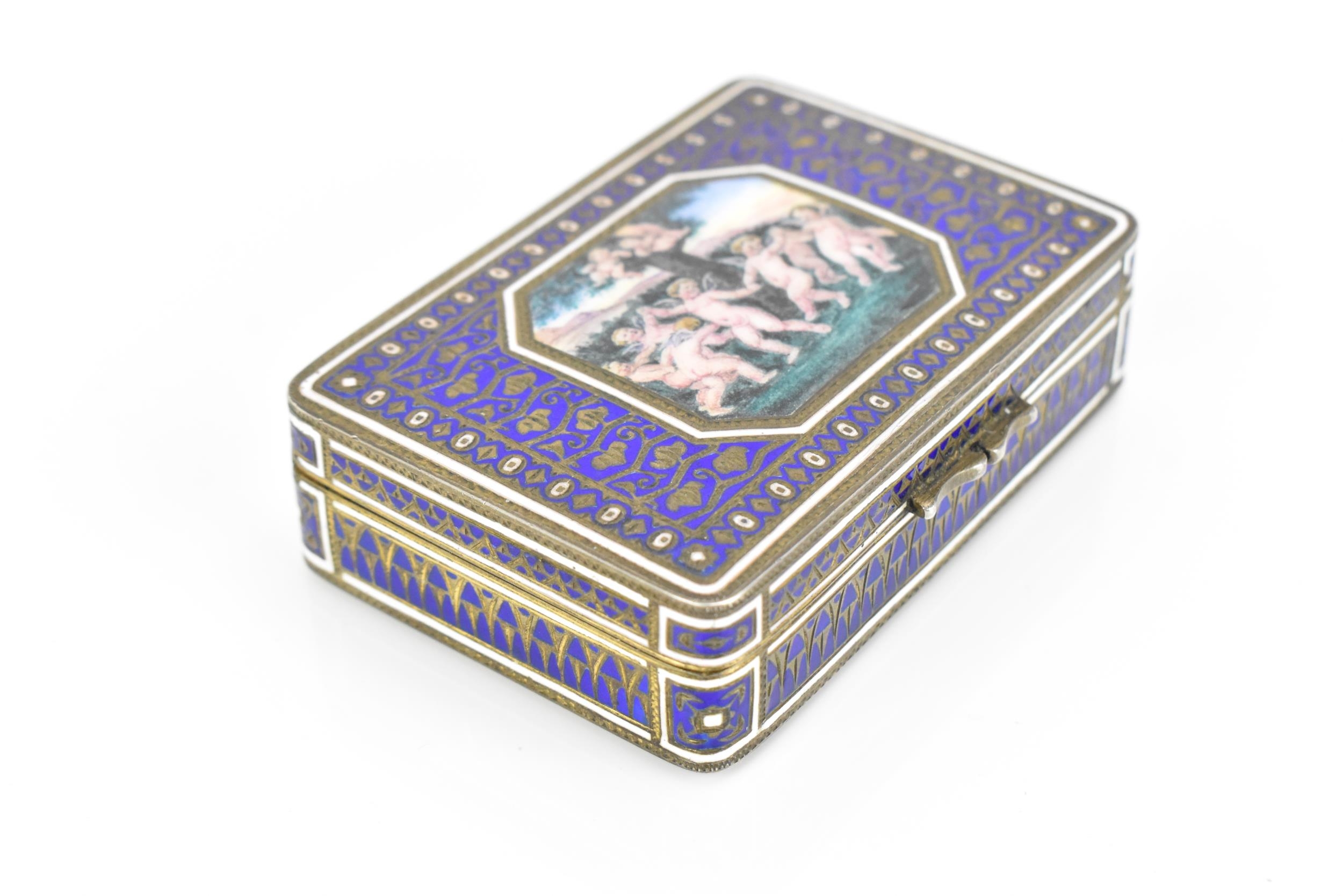 A European silver-gilt and enamel snuff box, early 20th century, possibly Italian, of rectangular - Image 2 of 7